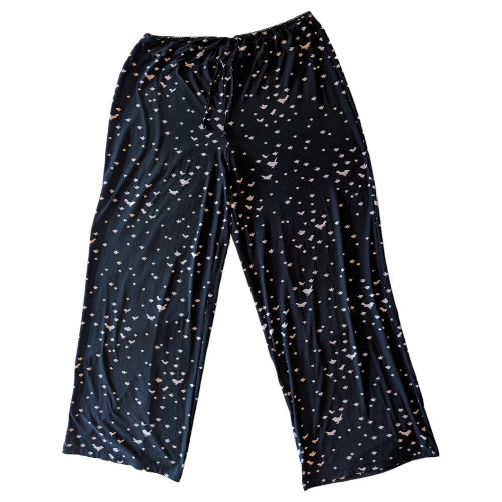 Alfani Stretchy Black And White Bird Sparrow Print Lounge Pajama Pants Size L